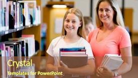  Presentation with researching from books or library - PPT layouts consisting of mother in library choosing book background and a  colored foreground