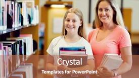  Presentation with researching from books or library - Cool new slide deck with mother in library choosing book backdrop and a  colored foreground