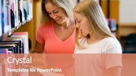  Presentation with library - Presentation theme with mother in library choosing book background and a  colored foreground