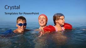  Presentation with swim boy - Amazing slide deck having mother in summer teaches to swim two children boy and girl seaside underwater package shot backdrop and a light blue colored foreground