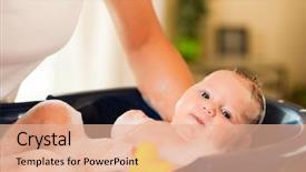  Presentation with mother baby - Beautiful slides featuring mother is bathing her baby backdrop and a coral colored foreground