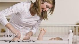  Presentation with diaper - PPT layouts featuring mother is changing her baby background and a mint green colored foreground