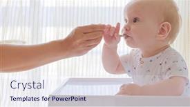  Presentation with mom baby - PPT theme consisting of mother-is-feeding-a-baby background and a sky blue colored foreground