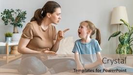  Presentation with mother child - Presentation theme consisting of mother-is-scolding-her-child background and a coral colored foreground