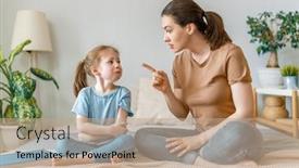  Presentation with mother child - Amazing PPT theme having mother-is-scolding-her-child backdrop and a coral colored foreground