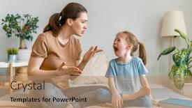  Presentation with mother child - Slide set having mother-is-scolding-her-child background and a coral colored foreground
