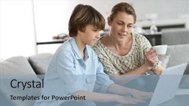  Presentation with homework - Cool new PPT theme with mother looking after son doing backdrop and a light blue colored foreground