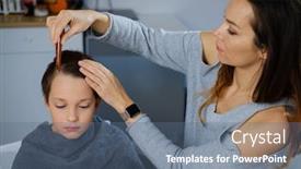  Presentation with haircut - Amazing slides having mother-making-her-son backdrop and a ocean colored foreground