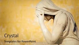  Presentation with woman crying - Colorful theme enhanced with mother mary - vintage statue of a crying backdrop and a yellow colored foreground