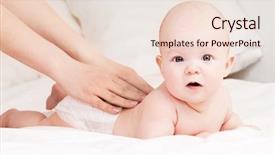  Presentation with baby diapers - Audience pleasing slides consisting of mother massaging baby in bed backdrop and a lemonade colored foreground