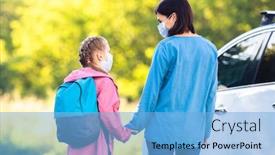  Presentation with next - Beautiful presentation theme featuring mother-meeting-daughter-after-school backdrop and a light blue colored foreground