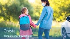  Presentation with epidemic - Slide deck featuring mother-meeting-primary-schoolgirl background and a ocean colored foreground