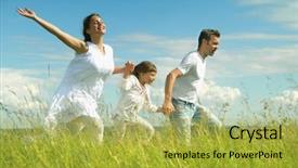  Presentation with meadow - Presentation design consisting of happy family on meadow background and a yellow colored foreground