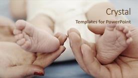  Presentation with wellbeing - Presentation enhanced with mother newborn wellbeing - parents holding baby feet background and a lemonade colored foreground