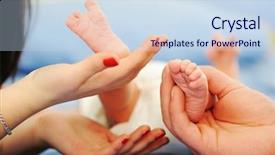  Presentation with new parents baby and dr - Cool new presentation design with mother newborn wellbeing - parents holding baby feet backdrop and a sky blue colored foreground