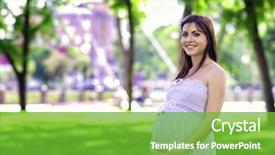  Presentation with pregnant woman - Slide deck with mother newborn wellbeing - young pregnant woman walking background and a shamrock green colored foreground