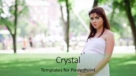  Presentation with sad woman walking - Audience pleasing slide deck consisting of mother newborn wellbeing - young pregnant woman walking backdrop and a seafoam green colored foreground