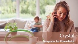  Presentation with digital - PPT layouts having mother-on-phone-call background and a coral colored foreground
