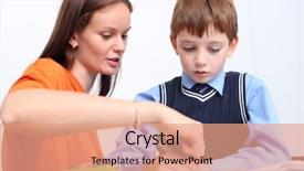  Presentation with teach kid - Slide deck enhanced with mother or teacher helping kid background and a coral colored foreground
