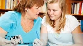  Presentation with helping hands cartoon - Presentation theme featuring mother or teacher helping background and a light blue colored foreground