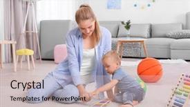  Presentation with xylophone - PPT layouts having mother playing with toy xylophone background and a soft green colored foreground