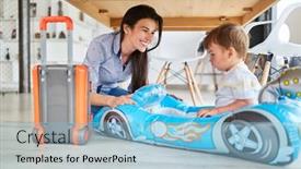  Presentation with car racing - Beautiful theme featuring mother-plays-with-child backdrop and a light blue colored foreground