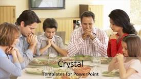  Presentation with extended family - PPT theme featuring mother praying - extended hispanic family saying prayers background and a coral colored foreground