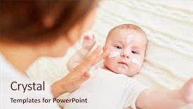  Presentation with skin care - PPT theme enhanced with mother protecting - young woman creams baby face background and a lemonade colored foreground