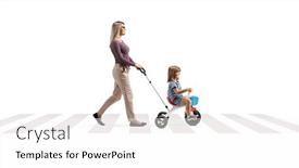  Presentation with pedestrian - PPT theme having mother-pushing-a-child background and a white colored foreground