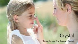  Presentation with sunscreen - Presentation theme having mother putting sunscreen on her background and a soft green colored foreground