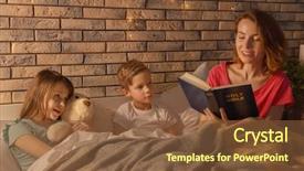  Presentation with reading bible - Cool new presentation theme with mother reading bible to her backdrop and a tawny brown colored foreground