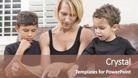  Presentation with children reading - Amazing presentation theme having mother reading book with two backdrop and a  colored foreground