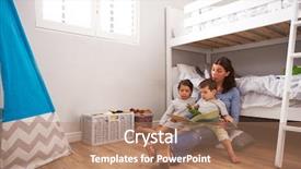  Presentation with children story - Presentation theme having mother reading story to children background and a coral colored foreground