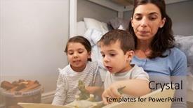  Presentation with toy story - Colorful presentation theme enhanced with mother reading story to children backdrop and a coral colored foreground