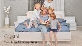  Presentation with family children - Slide deck having mother-reads-a-book background and a soft green colored foreground