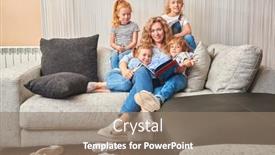  Presentation with living room family - PPT layouts enhanced with mother-reads-a-book background and a coral colored foreground