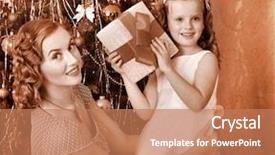  Presentation with black white tree - Presentation theme featuring mother receiving gifts under christmas background and a coral colored foreground