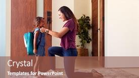  Presentation with saying goodbye - Amazing slide set having mother-saying-goodbye-to-daughter backdrop and a tawny brown colored foreground
