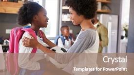  Presentation with saying goodbye - Colorful PPT theme enhanced with mother saying goodbye to daughter backdrop and a coral colored foreground