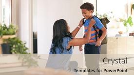  Presentation with saying goodbye - Amazing presentation theme having mother-saying-goodbye-to-son backdrop and a lemonade colored foreground