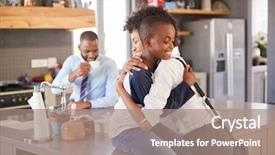  Presentation with saying goodbye - Slides with mother saying goodbye to son background and a coral colored foreground