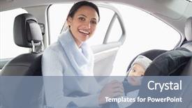  Presentation with car seat - Audience pleasing theme consisting of mother securing her baby backdrop and a seafoam green colored foreground