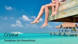  Presentation with evaluation of 5 years old boy - Beautiful presentation design featuring mother sitting on wooden jetty backdrop and a teal colored foreground