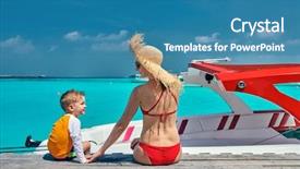  Presentation with maldives - Audience pleasing presentation design consisting of mother sitting on wooden jetty backdrop and a teal colored foreground