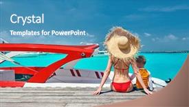  Presentation with medical evaluation of 5 years old boy - Cool new slides with mother sitting on wooden jetty backdrop and a teal colored foreground