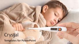 Presentation with sick child - Slides featuring mother son - woman holding thermometer with high background and a lemonade colored foreground