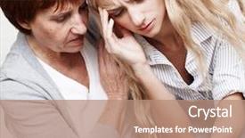  Presentation with sadness woman cry - Colorful PPT theme enhanced with mother soothes crying daughter mature backdrop and a coral colored foreground