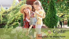  Presentation with taking care of children and parent - Cool new slides with mother taking care of plant backdrop and a yellow colored foreground