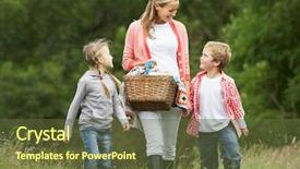 Presentation with children and turn taking - Cool new PPT layouts with mother taking children on picnic backdrop and a tawny brown colored foreground