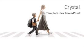  Presentation with pedestrian - Presentation theme consisting of mother-taking-son-to-school background and a white colored foreground
